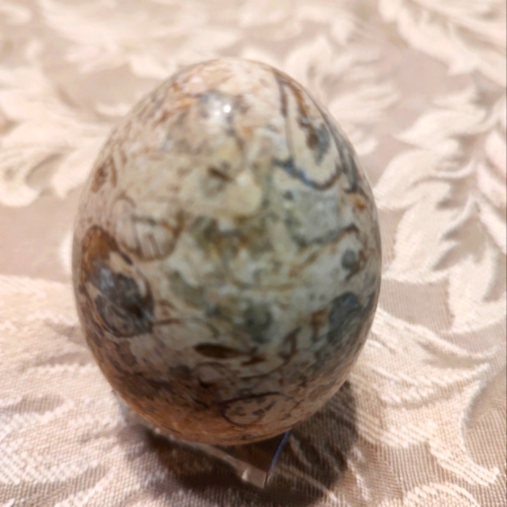 🥚 Vintage Exquisite Cream Tan White & Grey Decorative Polished Marble Egg - Picture 3 of 6